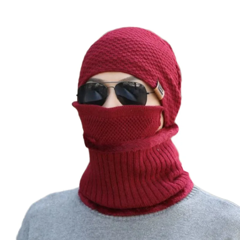 

Winter Hats Skullies Beanies Hat Winter Beanies For Men Women Wool Scarf Caps Balaclava Mask Gorras Bonnet Knitted Hat 3 Set