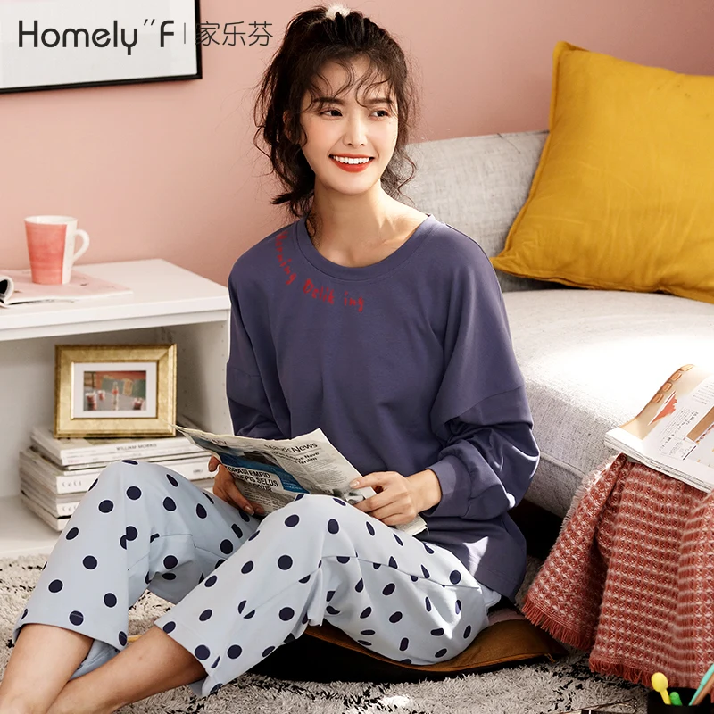 Pajamas Womens Spring and Autumn Fall Pure Cotton Long Sleeve Homewear All Cotton XL Casual Suitable for Daily Wear Korean Set