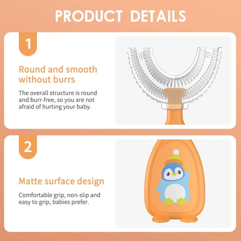 Cepillo de dientes con patr&oacute;n de dibujos animados para ni&ntilde;os, herramienta de limpieza de silicona l&iacute;quida con forma de U, Manual, 1 Uds.-5