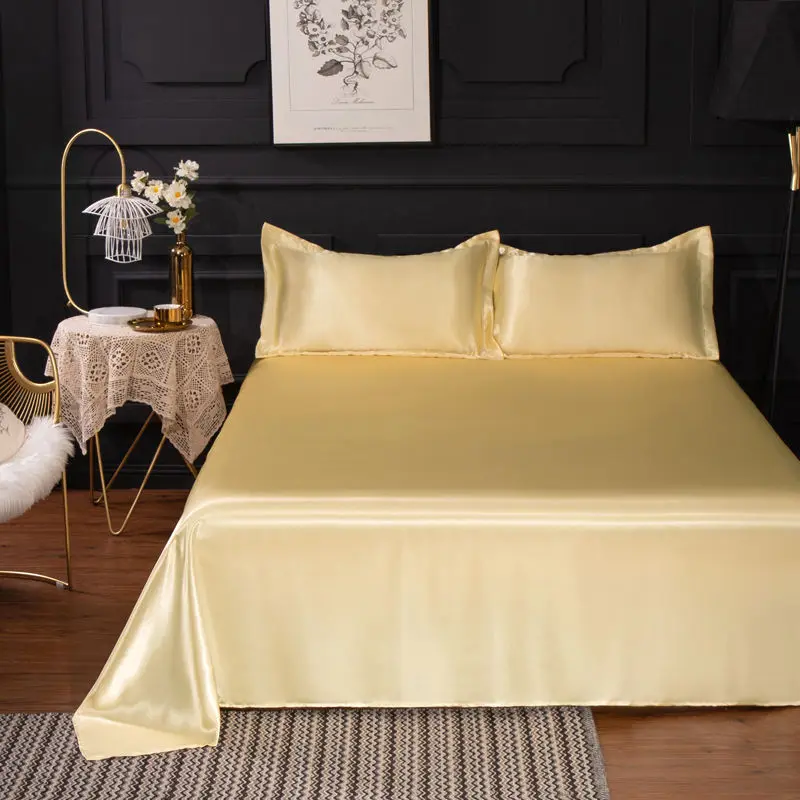 Rayon Bed Sheet Solid Color Mod Sheets Soft For King/Queen Size 1.5/1.8M Home Silk Bedding Cover 1PCS Black Flat | Дом и сад