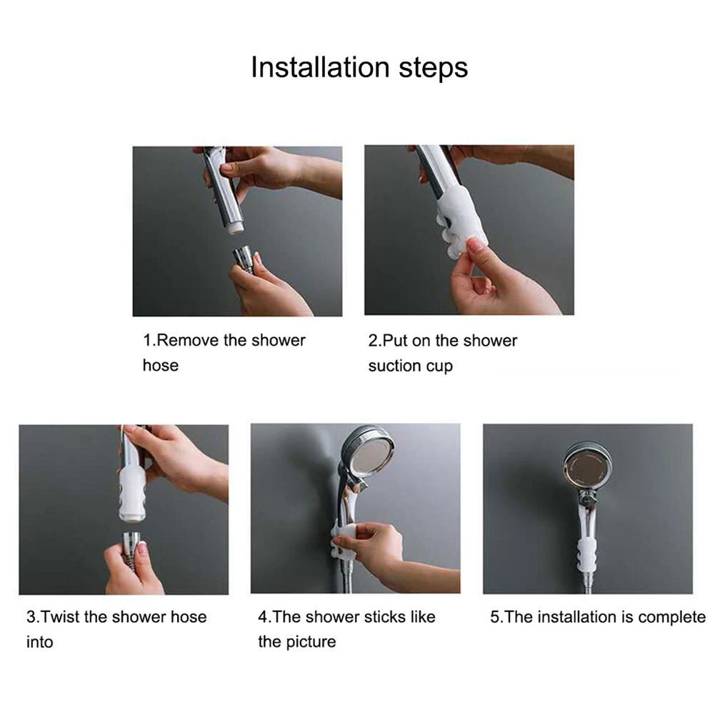 

2Pcs Bathroom Shower Head Holder Reusable Durable Suction Cup Wall Mounted Non-slip Shower Stand Bracket Wall Rack Stand