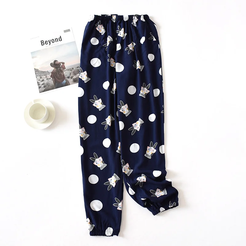 

Trousers Summer Homewear Womens Casual Cotton Thin Silk Rayon Sleep Pants Ladies Printed Soft Sleeping Bottom Oversized Pajamas