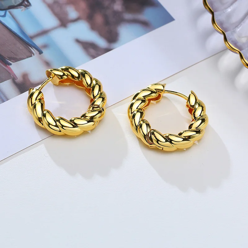 

Minimalist Twisted Hoop Earrings for Women Jewelry, Gold Tone Metal Circle Round Ear Accessory, Female Birthday Party Gift