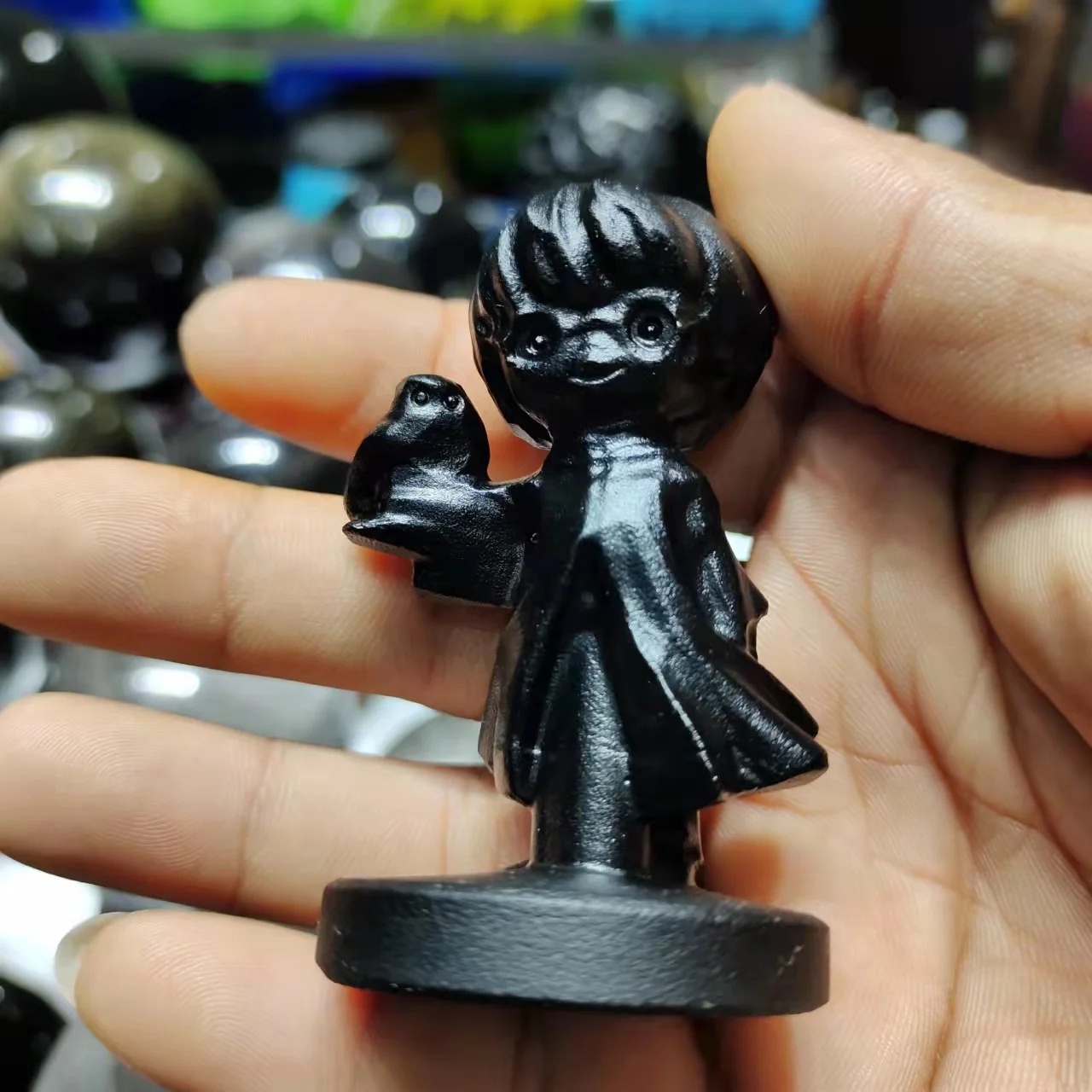 

МИЛЫЙ натуральный обсидиан, ручная работа, милые Мультяшные персонажи с рождественскими подарками, энергетический кристалл, украшение для дома