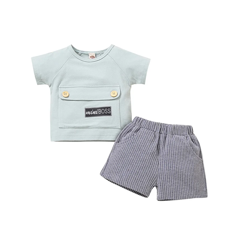 

boys novelty Kid Short Sleeve + Shorts, Mini Boss Letter Print cute Pocket Decoration Elastic Waist Summer Clothing