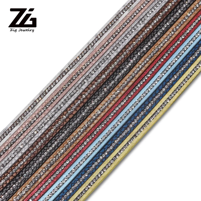 ZG 5 мм кожаный шнур с узором из страз сделай сам аксессуары для ювелирных изделий
