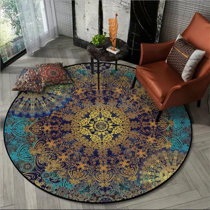 

Rugs and Carpets for Home Living Room Mandala Flower Pattern Ethnic Round Carpet Christmas Rug Rugs for Children Rooms