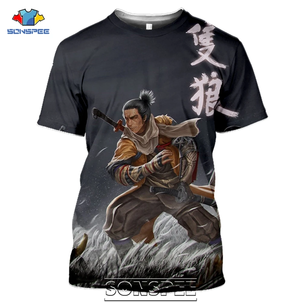 SONSPEE Sekiro ombre Die due volte maglietta da uomo top Casual Streetwear stampa 3D Sakura Samurai giapponese maglietta da uomo Homme