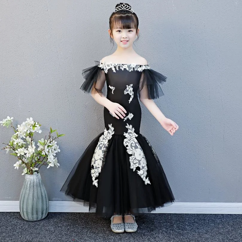 

Baby Girl Clothes Elegant Mermaid Dress Children Lace Mesh Appliques Party Dress Teenage Wedding Flower Girl Dress Vestidos Y480