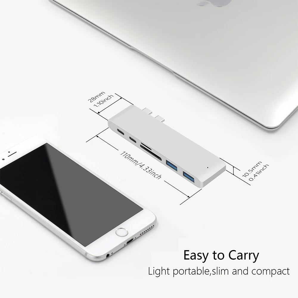 USB C концентратор с sd-кард-ридером, алюминиевый зарядный порт, USB 3,0 концентратор, конвертер для MacBook