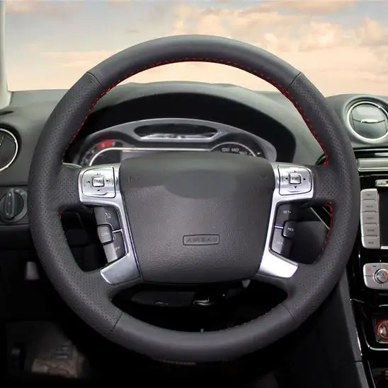 Черные кожаные DIY чехол рулевого колеса автомобиля для Ford Mondeo Mk4 2007 2012 S Max 2008|Чехлы