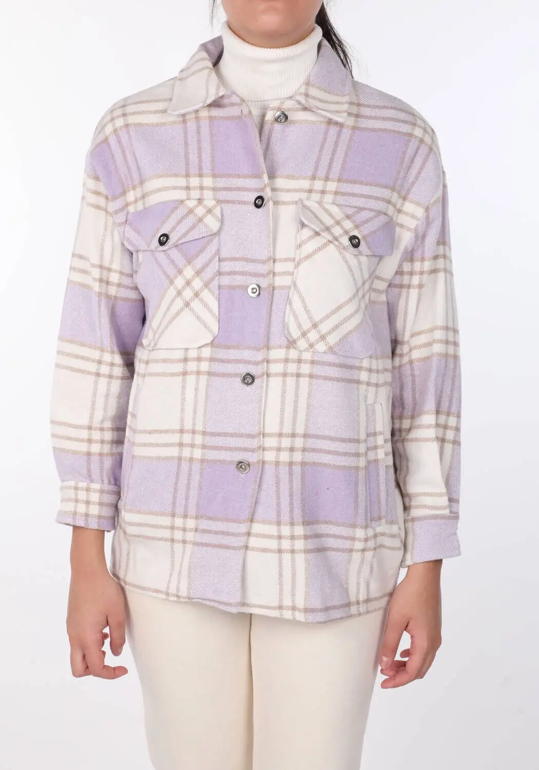 

4 Pockets Lilac Plaid Jacket