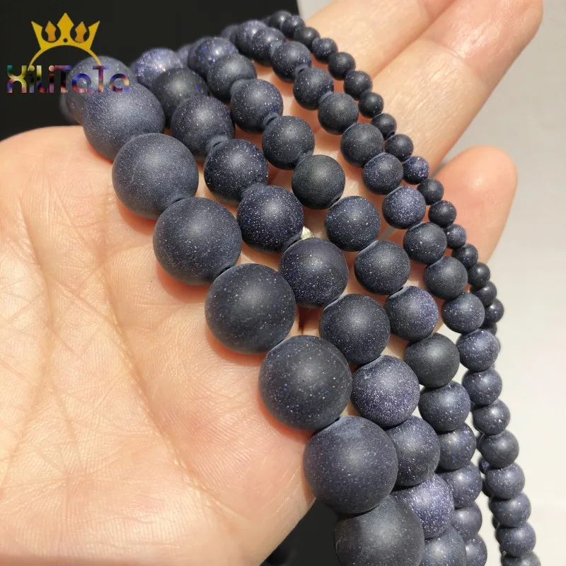 Зеркальные полированные матовые бусины из голубого песка для изготовления