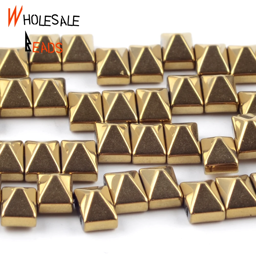 

Позолоченные бусины из натурального камня, двойное отверстие, пирамида, гематит, свободные бусины-разделители для изготовления ювелирных и...