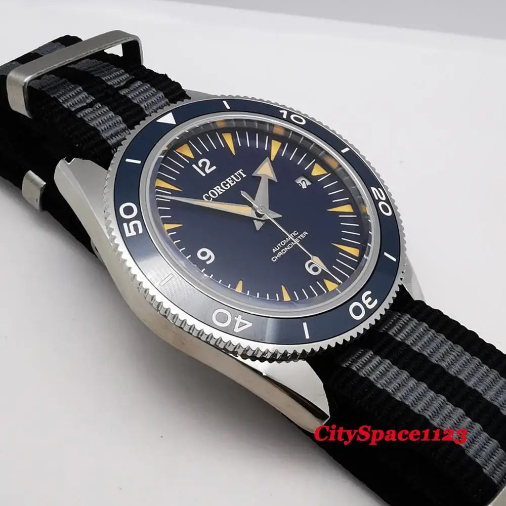 Мужские механические часы с синим циферблатом и сапфировым стеклом 41 мм|Мужские