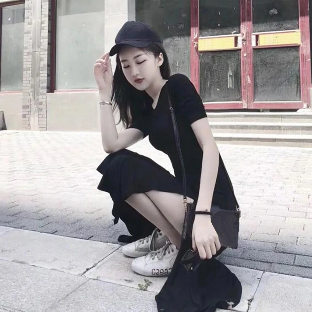 Хлопковые Платья-футболки летнее женское длинное платье-футболка облегающее