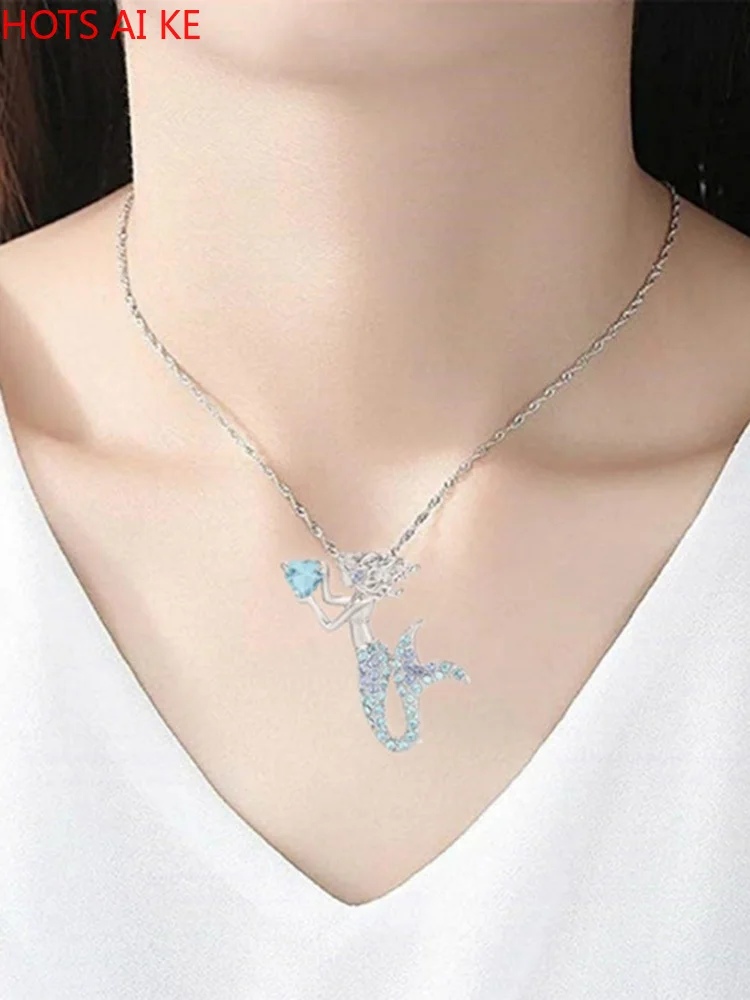 

1pc Mermaid Pendants necklace Vintage Fairytale Ocean Sea Necklaces Women Girl Clavicular Chain Beach Jewelry Accessories Choker