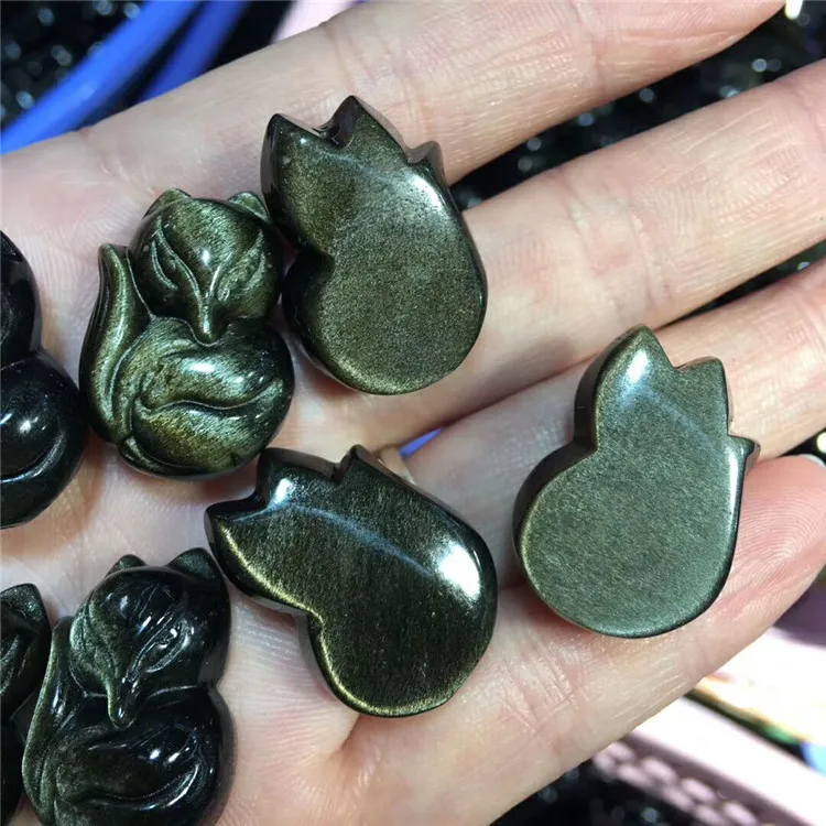 Natural gold obsidian fox carving pendant DIY men and women's other crystal accessories wholesale