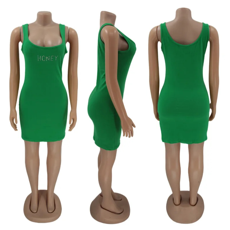 

Summer Cool Girl Vest Charming Tight-fitting Dress 2021 Summer Newest Sleeveless O-neck Casual Letter Printing Color Mini Dress