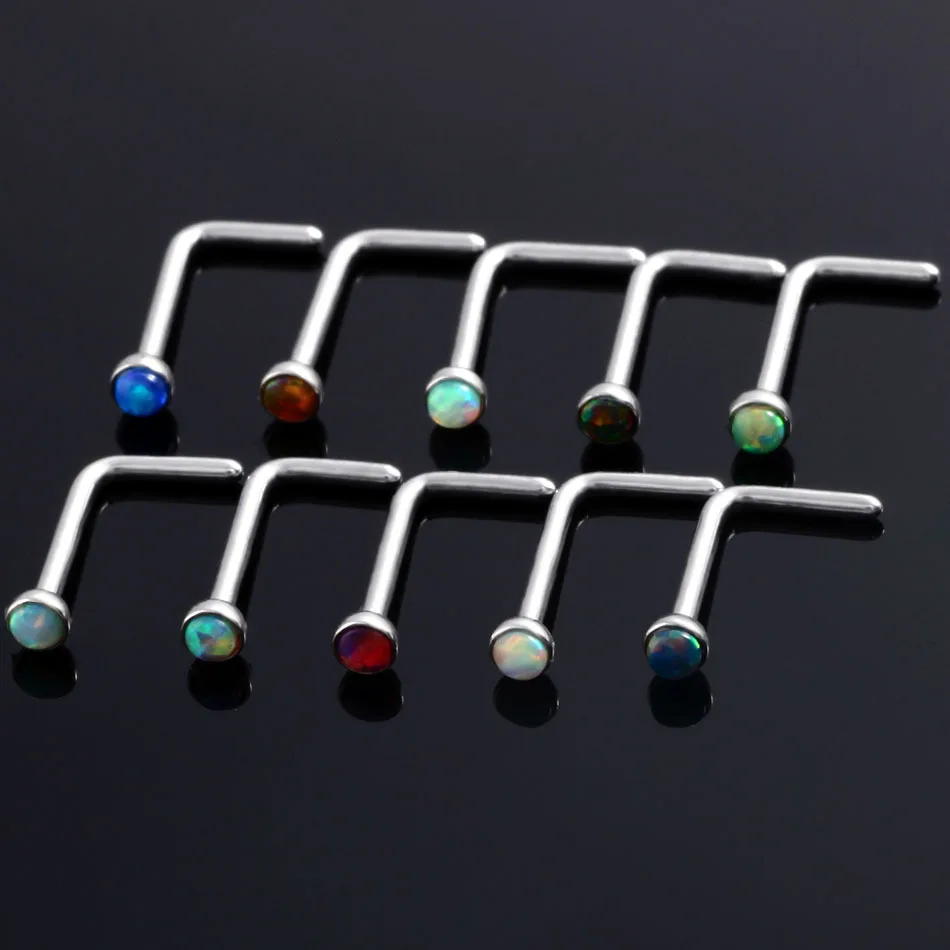

UOTOP 1PC Natural Opal Piercing Aro Nariz L Shape Surgical Steel Indian Clip On Nose Pin Piercing Stud Rings Body Jewelry