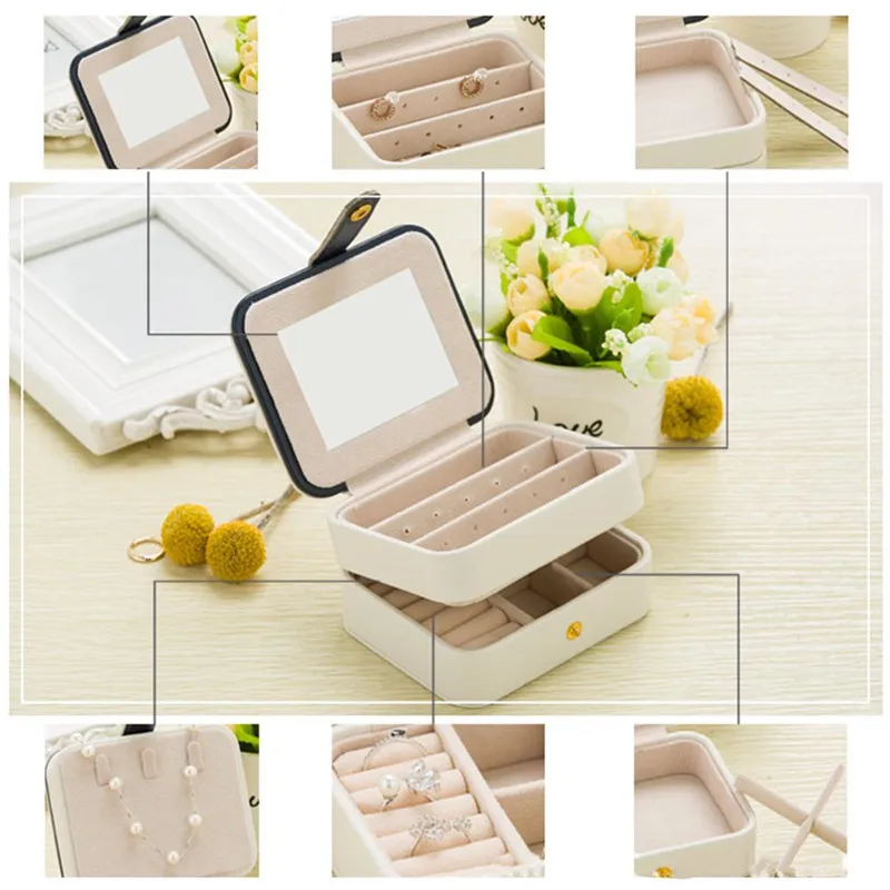 

Hot Sale Earring Storage Box Travel Jewelry Box Korea Creative Small Jewelry Box Multi-layer Portable Leather Earrings