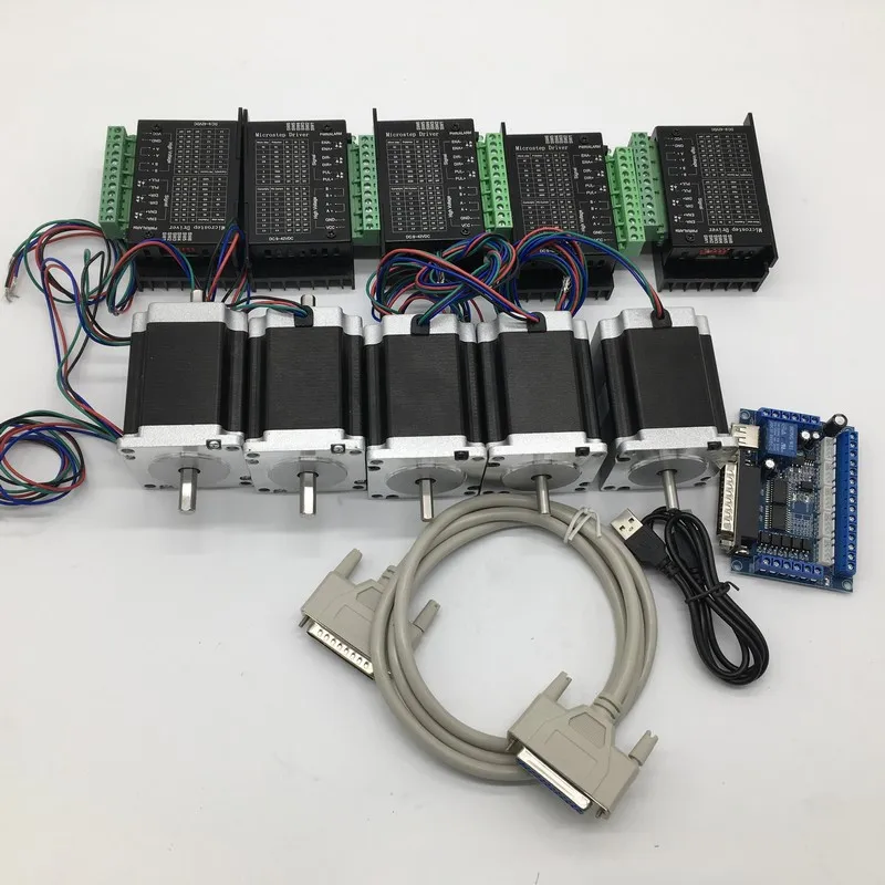 5 шт. Nema23 Драйвер шагового двигателя с mach3 Breakout Board kit 57*56 мм 3A 1.2Nm 172Oz-in 6,35 мм вал 5 оси 2ph 4 Провода CNC