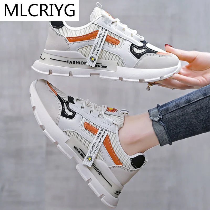 

2021 Fashion Women's Shoes Autumn Comfortable Breathable Mesh Casual Shoes Women's Lace-up Non-slip Color Matching Sneakers