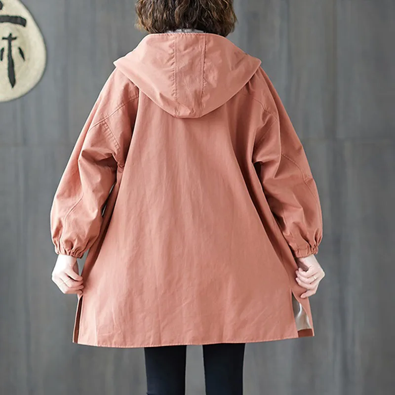 Тренч Женский однотонный на молнии Повседневная ветровка средней длины с