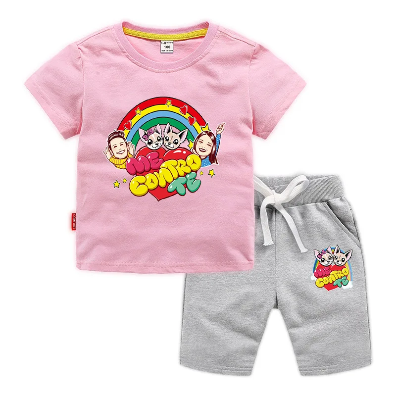 Детский хлопковый комплект одежды для девочек футболка с мультяшным принтом я