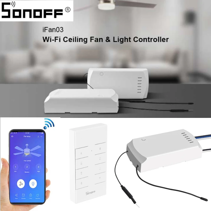 Умный потолочный вентилятор SONOFF IFAN03/RM433 с Wi Fi и диммером со светодиодсветильник