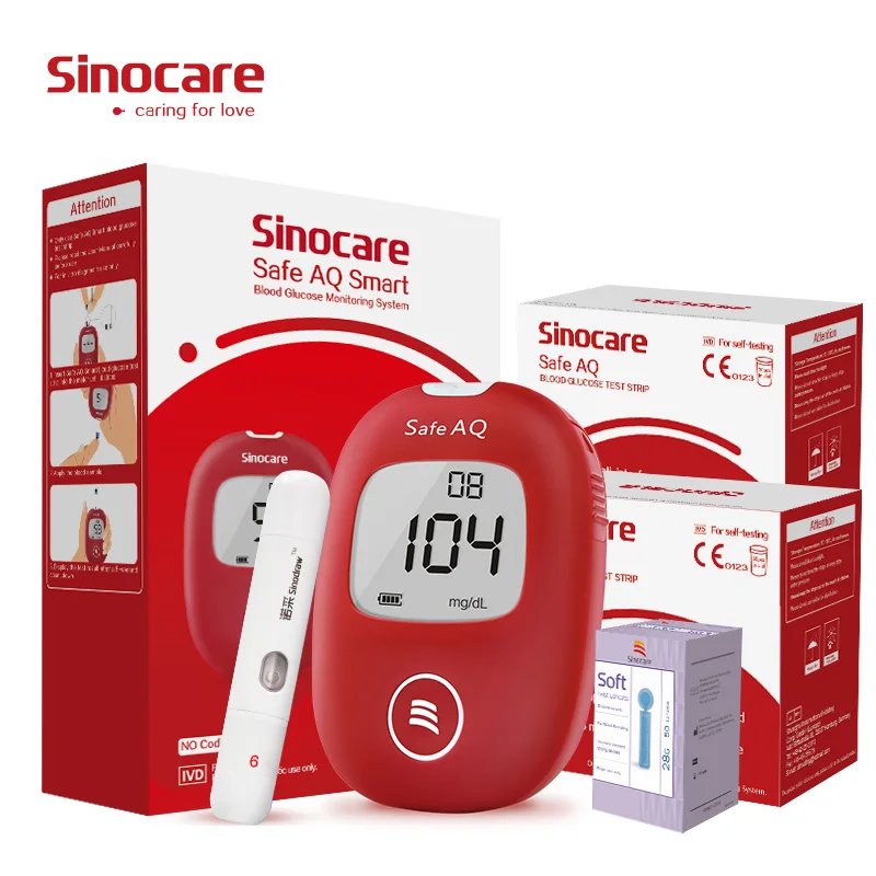 Глюкометр Sinocare AQ с тест-полосками и иглами для измерения уровня сахара в крови |