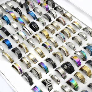 Кольцо мужское, из титановой стали, черногозолотогосеребряного цвета, классическое, массивное, 50 шт.