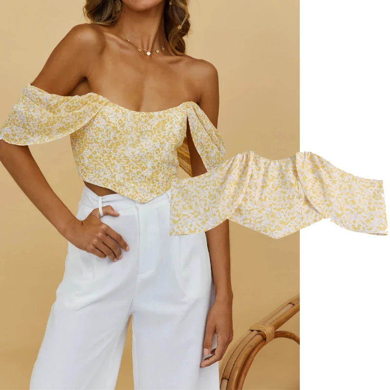 

Женский укороченный свитер Za, модный винтажный топ на одно плечо с коротким рукавом и цветочным принтом, Облегающая рубашка для вечеринки, ...