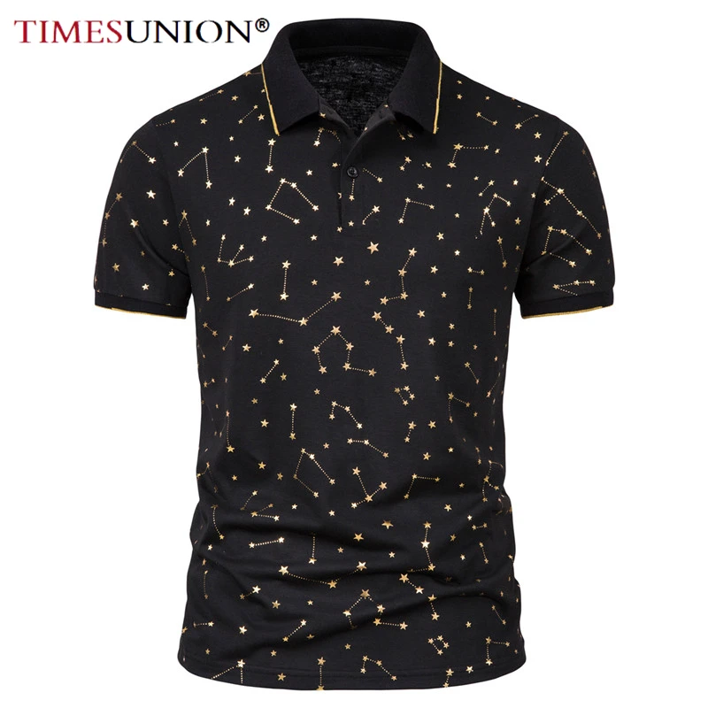 

Summer Fashion Polo Shirts for Men 2021 Space Star Chain Print T Shirt Short Sleeves Polo Men Casual Lapels Men's Polos