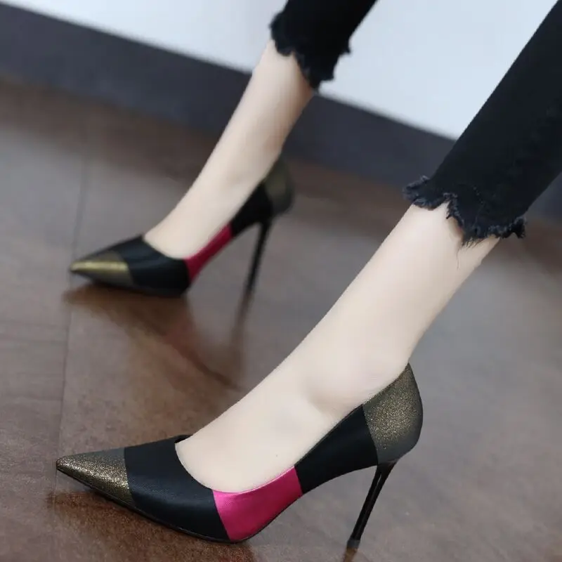 

Wedding Shoes Colorblock Striped High Heels Pointed Toe Sexy Stiletto High Heels Ladies Boat Shoes Wedding Shoes Mary Jane Shoes