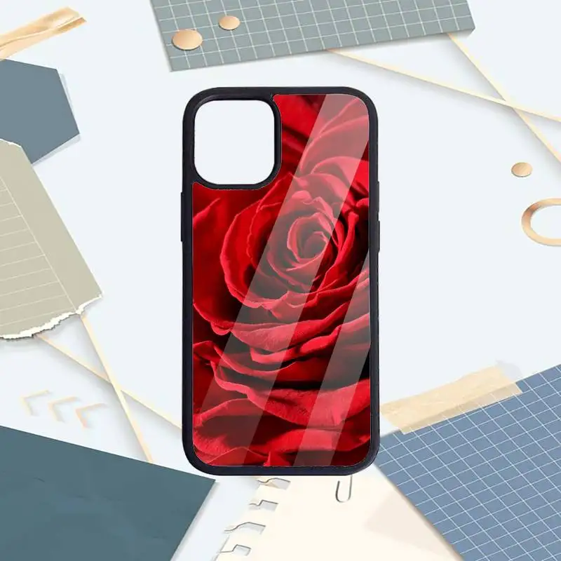 

Red rose flower Phone Case PC for iPhone 11 12 pro XS MAX 8 7 6 6S Plus X 5S SE 2020 XR Luxury brand shell funda