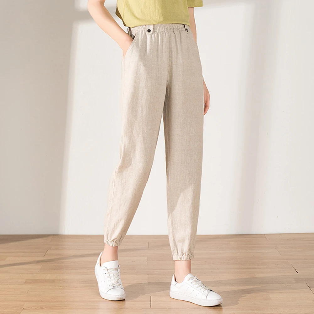 

S to 5XL 2020 Summer New Linen Harem Pants Women Loose Capri Drawstring High Elastic Waist Casual Thin Cropped Pants Plus Size