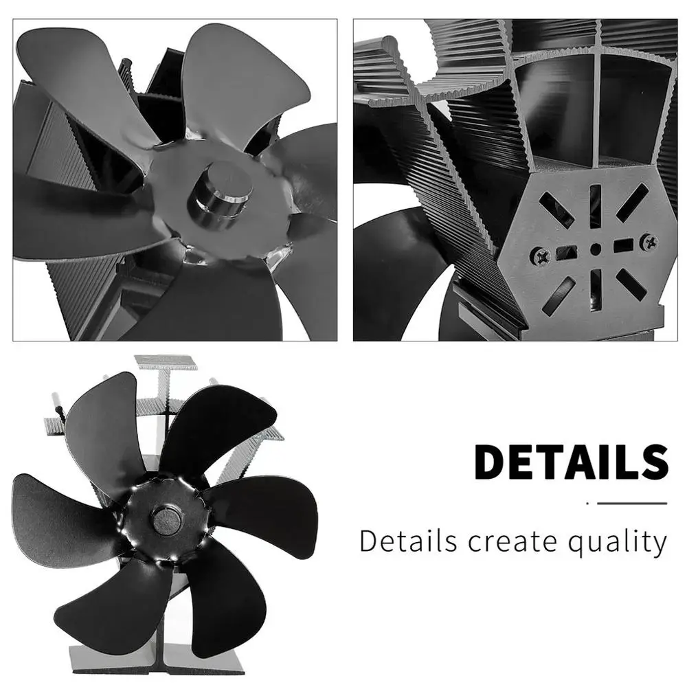 

Aluminum Fireplace Heat Power Fan 6 Blades Air Circulation Household High Temperature Resistance Fireplace Fan