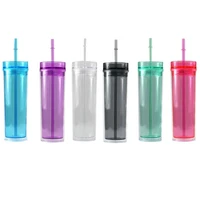 skinny tumbler double coffee cup transparent milk cold drink ice bridal party gift juice acrylic with straw 16oz 16 oz