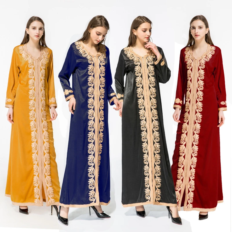 Women's Muslim Dress Retro Embroidered Gown Moroccan Long Sleeve Long Skirt Xl Islamic Clothing Turkish Kimono Robe Dress 2022