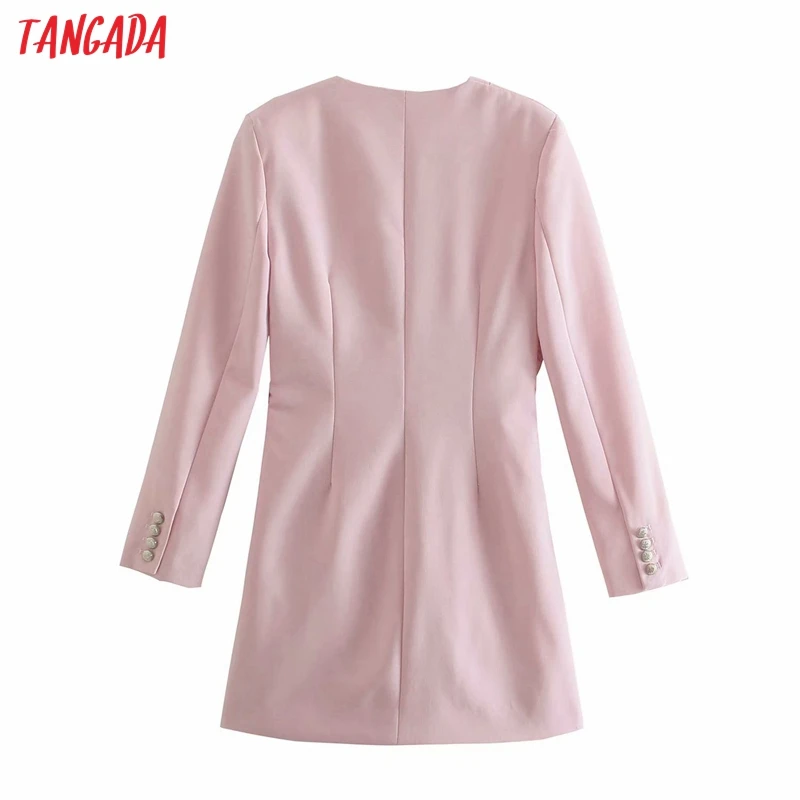 

Tangada 2021 Fashion Women Elgant Pleated Party Dress Long Sleeve V Neck Ladies Short Dress 4M131