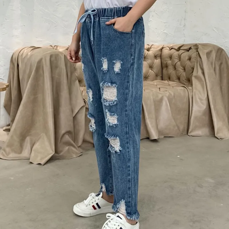 Джинсы с высокой талией женские рваные джинсы бойфренда размера плюс 6XL 7XL 8XL