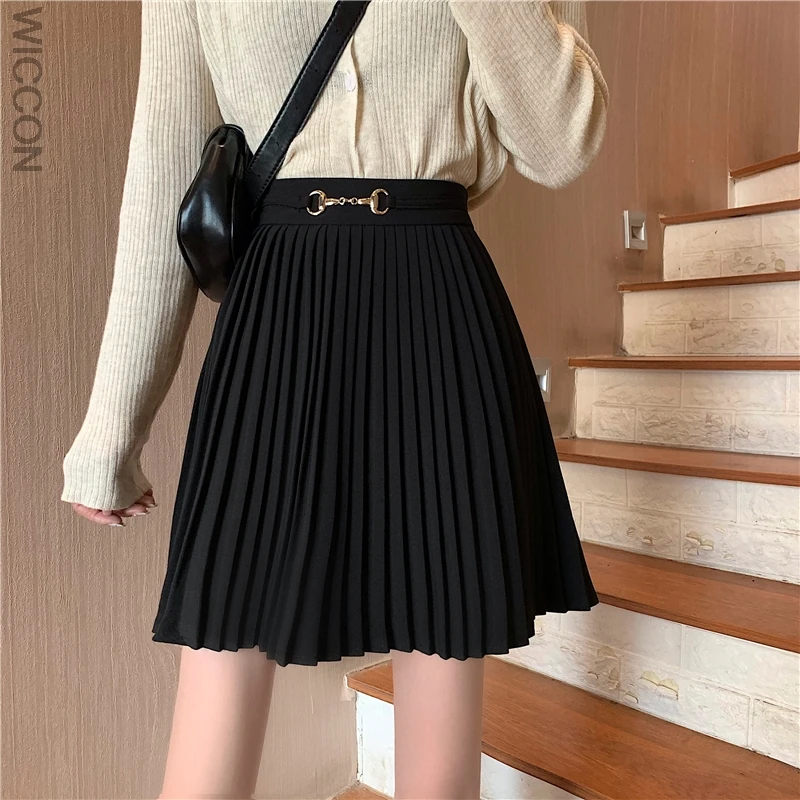 

Черные женские юбки 2021, летние повседневные юбки с высокой талией, однотонная мини плиссированная юбка, женские классические юбки