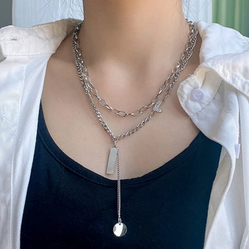 

Stainless Steel Love Heart Necklace Women Punk Double Chain T Bar Pendants Necklaces Wedding Choker Jewelry Wholesale 2021