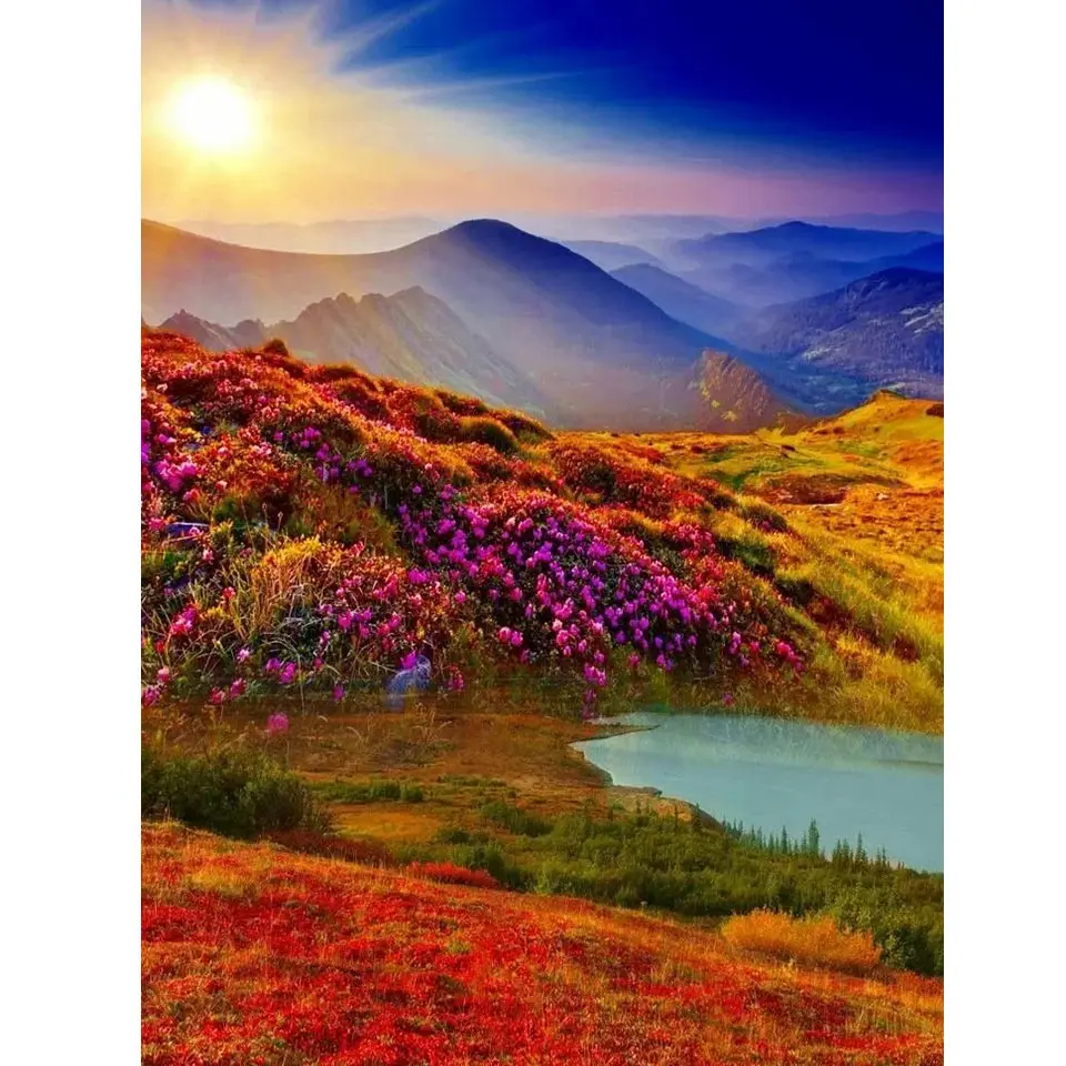 

5D DIY Diamond Painting Sunset Lake Landscape Full Drill Diamond Embroidery Cross Stitch Mosaic Rhinestone Home Decor Gifts
