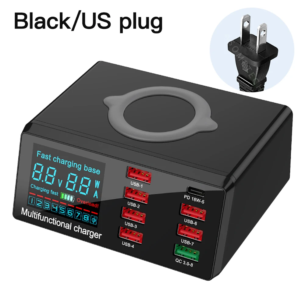 8 USB портов Беспроводное зарядное устройство для телефона PD QC 3 0 Быстрая зарядка