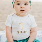Милый 1 год для малышей, боди на день рождения детский летний комбинезон в стиле унисекс новорожденный короткий рукав комбинезон из одного предмета; Хлопковая одежда для малышей