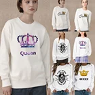 Женская одежда, свитшот с длинным рукавом, пуловер для отдыха, серия с принтом королевской короны, с круглым вырезом, осенняя теплая мягкая толстовка