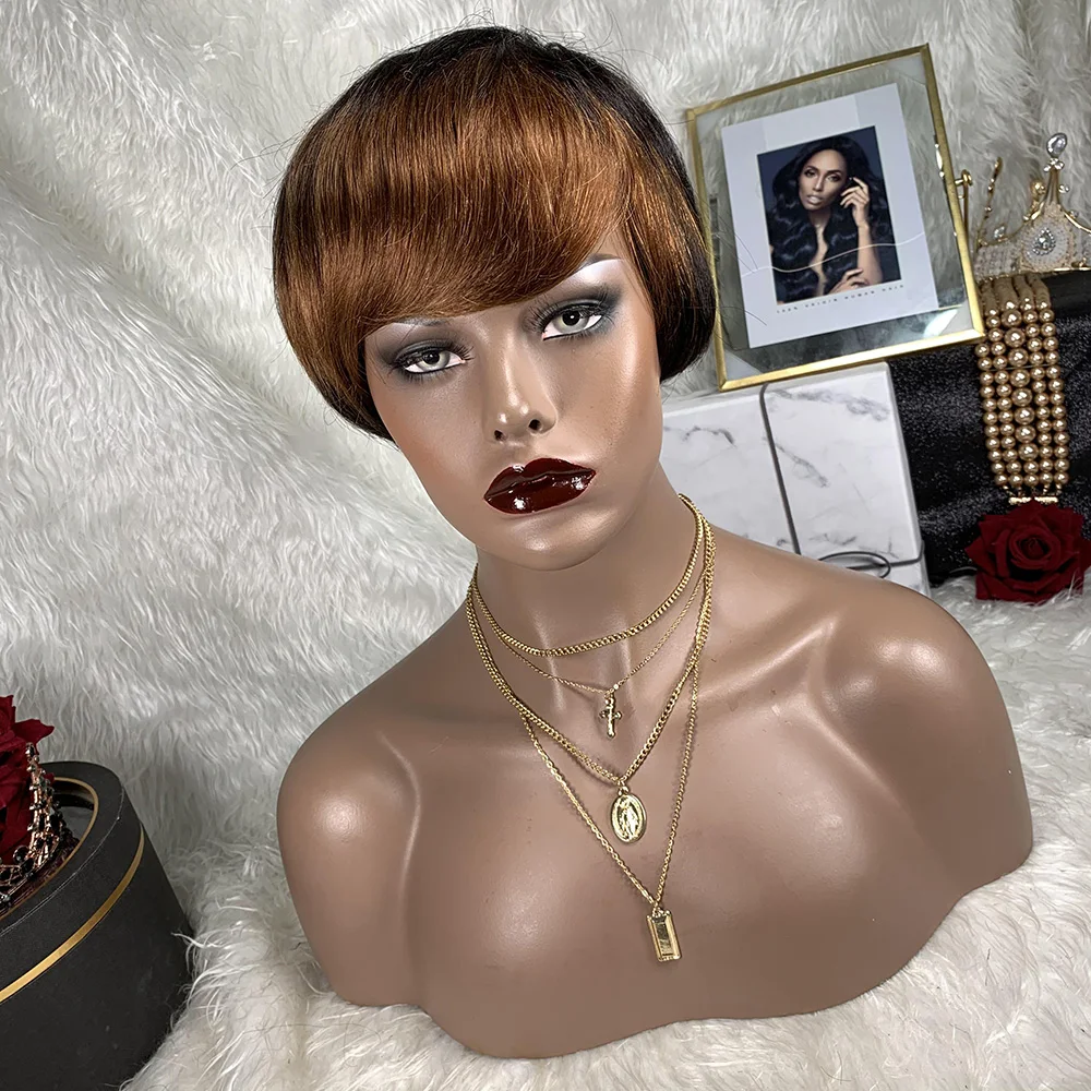 

TOOCCI Short Cut Human Hair Wig Short Wigs With Bangs Cheap Pixie Cut Wig Brazilian Natural Hair Remy For Black Women