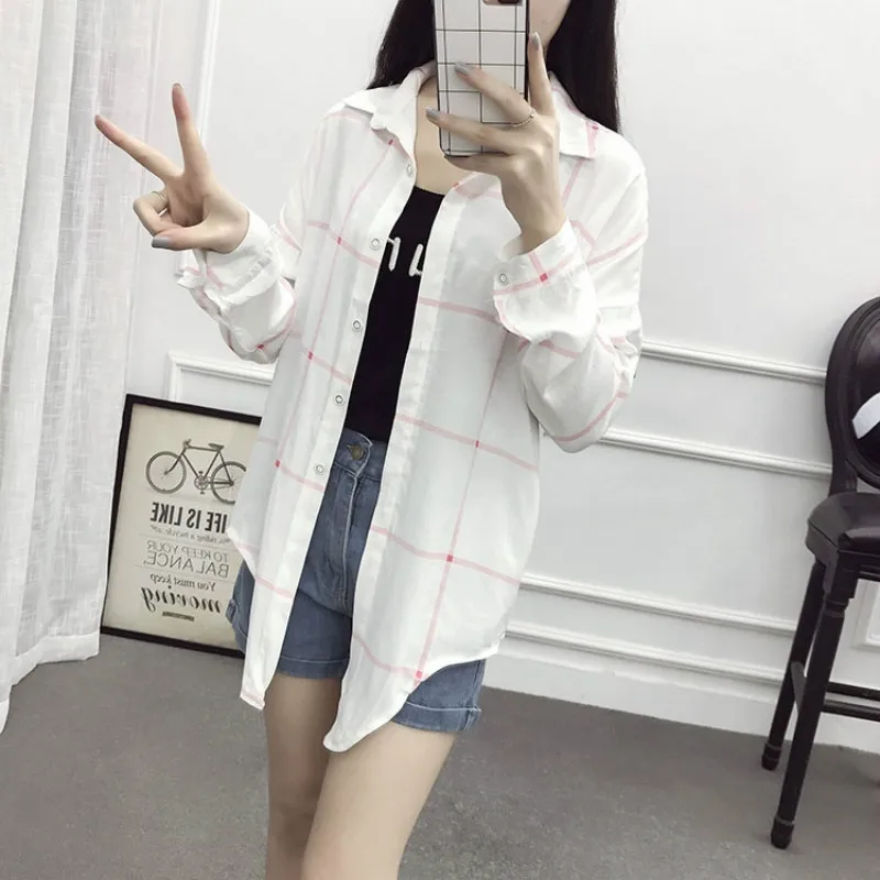 

Shirts Women Korean Style Retro Spring Summer Autumn Female Clothes Chic Student Loose Long Sleeve Womens Clothing Streetwear